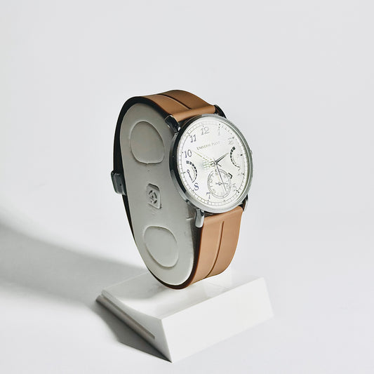 | Universe Point | Silver Dial Watch with Camel Brown Strap – Minimal Elegance Redefined