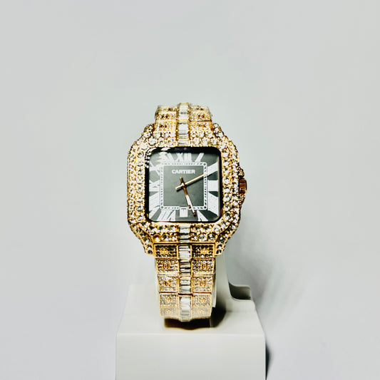 Cartier™ Diamond-Encrusted Luxury Timepiece – Gold Black Royale Edition